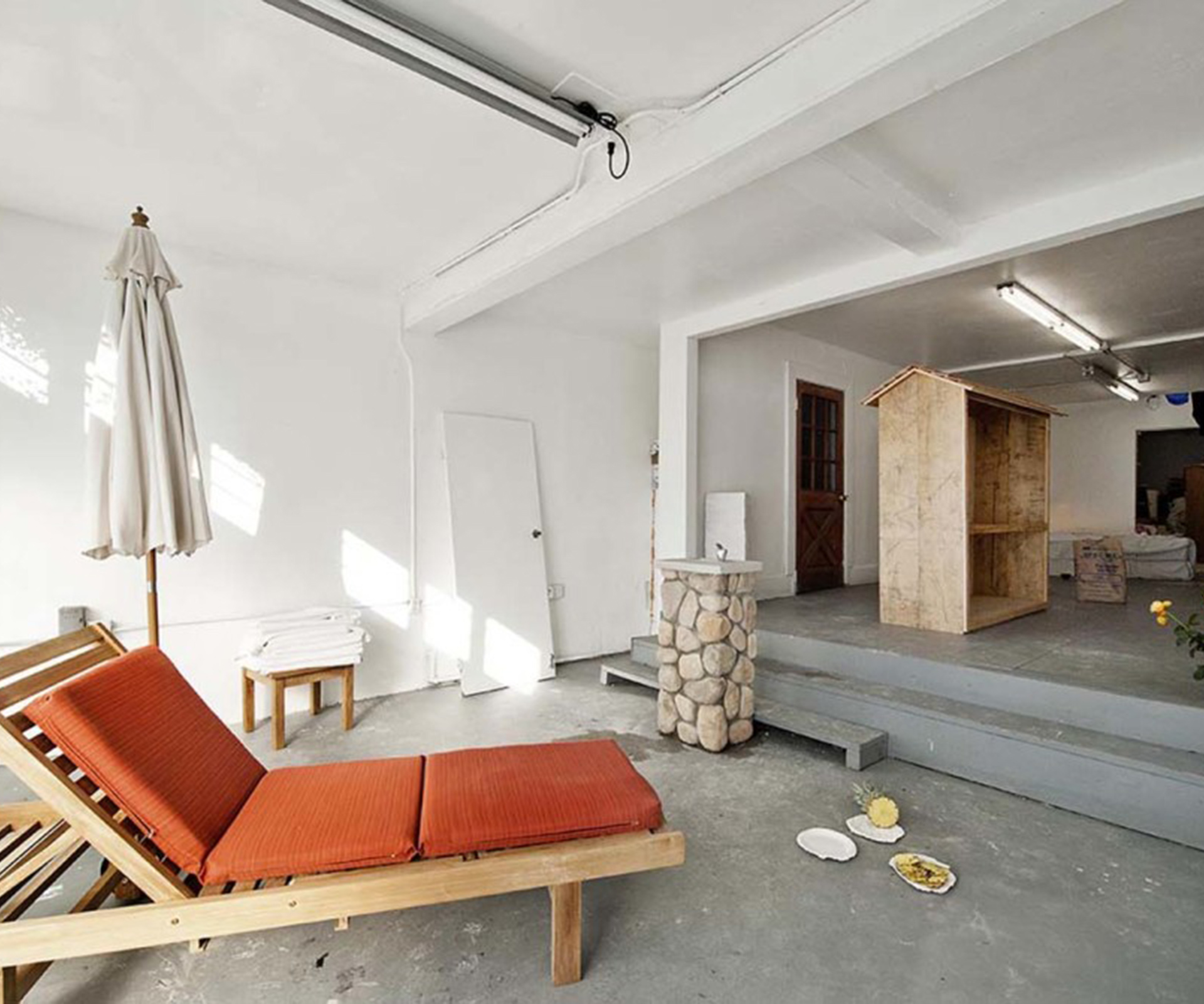 The furniture in Connor's studio from her exhibition 'Bare Use' is based on pieces from a Mexican health spa. 