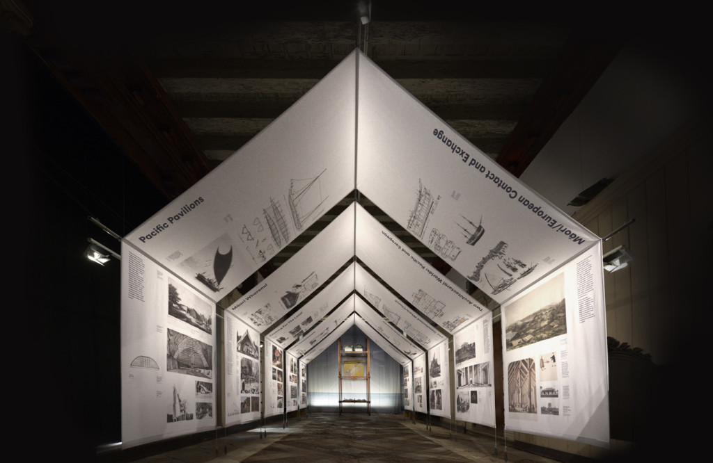 The tent-like structure's panels featured New Zealand buildings that reinforced creative director David Mitchell's case that the country is home to a unique strain of lightweight Pacific style architecture. Photograph by John Gollings.