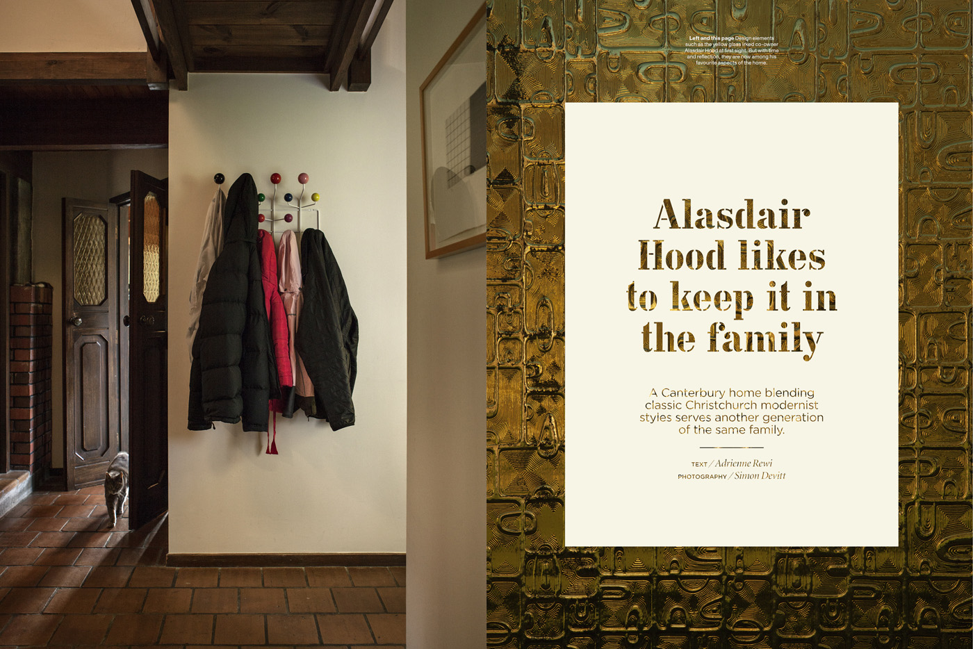 The opening spread to our feature on Alasdair and Jeannie Hood's late-1970s home, designed by Ken Pearse. Photographs by Simon Devitt, layout by Inhouse Design.