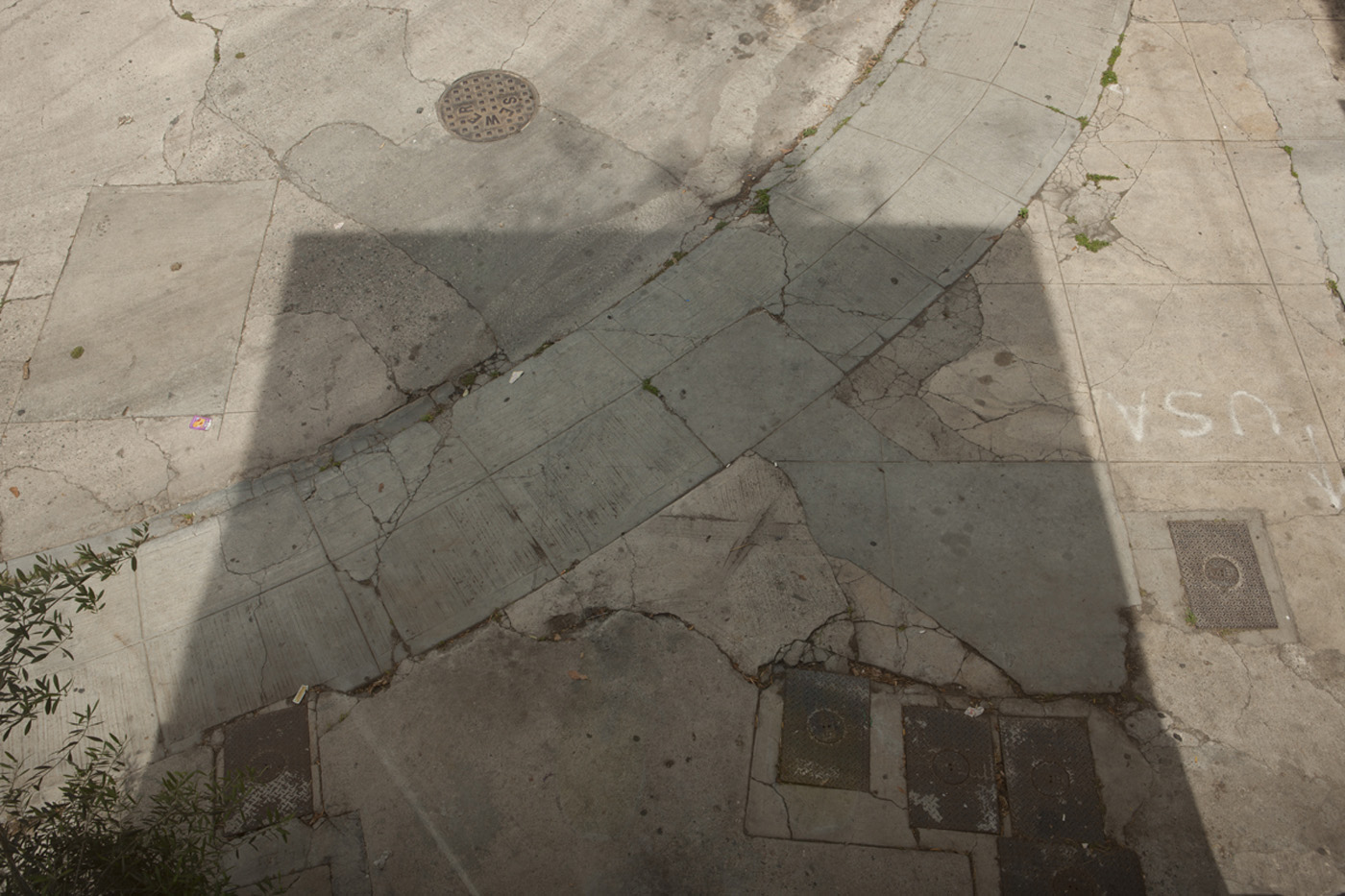 Architect Simon Storey's tall, slim Los Angeles home casts a shadow on the pavement outside. Photograph by Simon Devitt.
