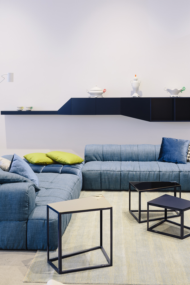 The Arflex range in the Studio Italia showroom includes the 'Strips' sofa by Cini Boeri.