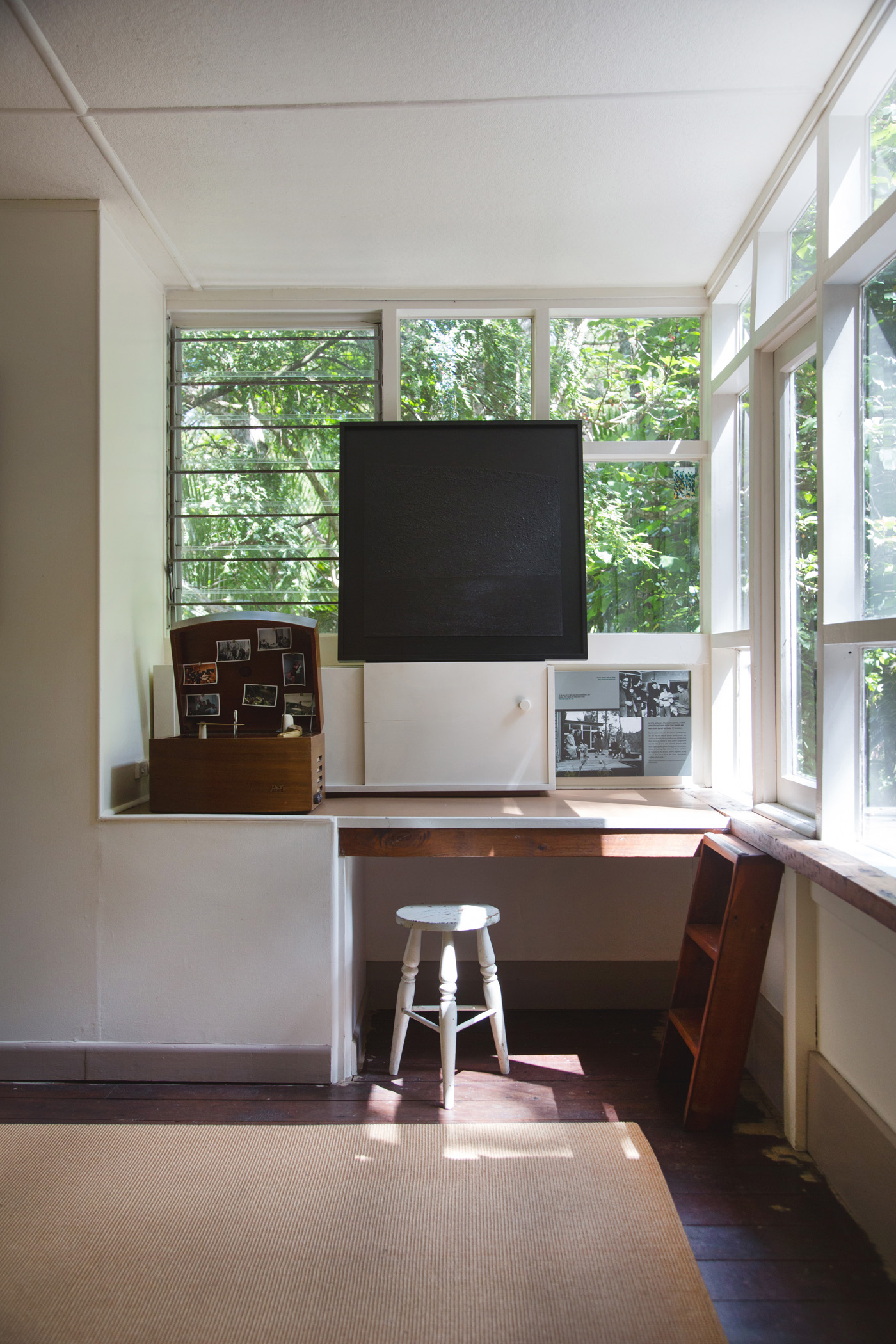 'Dark Landscape' by Colin McCahon rests beside the artist's gramophone. Photograph by Jeremy Toth.