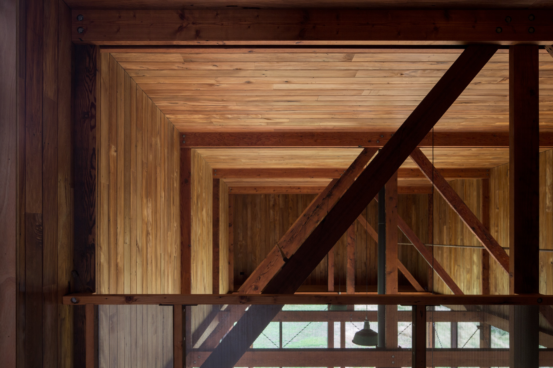 Rimu-clad walls inside the home's rusty skin. Photo by Patrick Reynolds. 