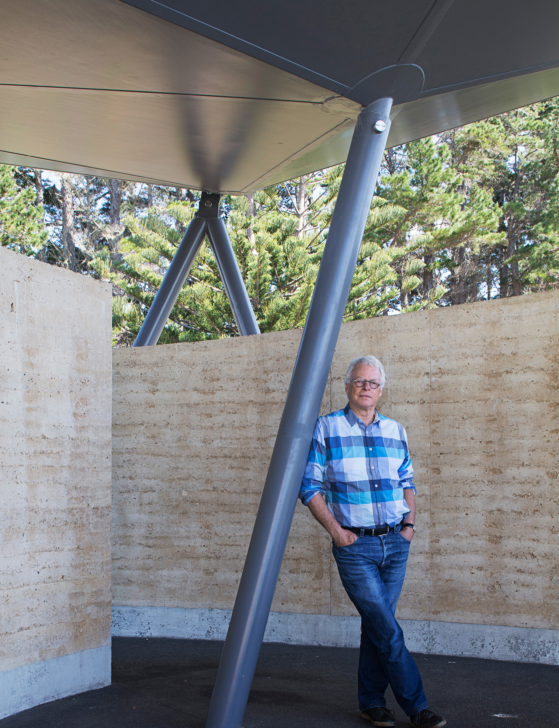 Architect Pip Cheshire at Rore Kãhu, which he worked on for 10 years. He says he loves the drama of the site, both past and present.