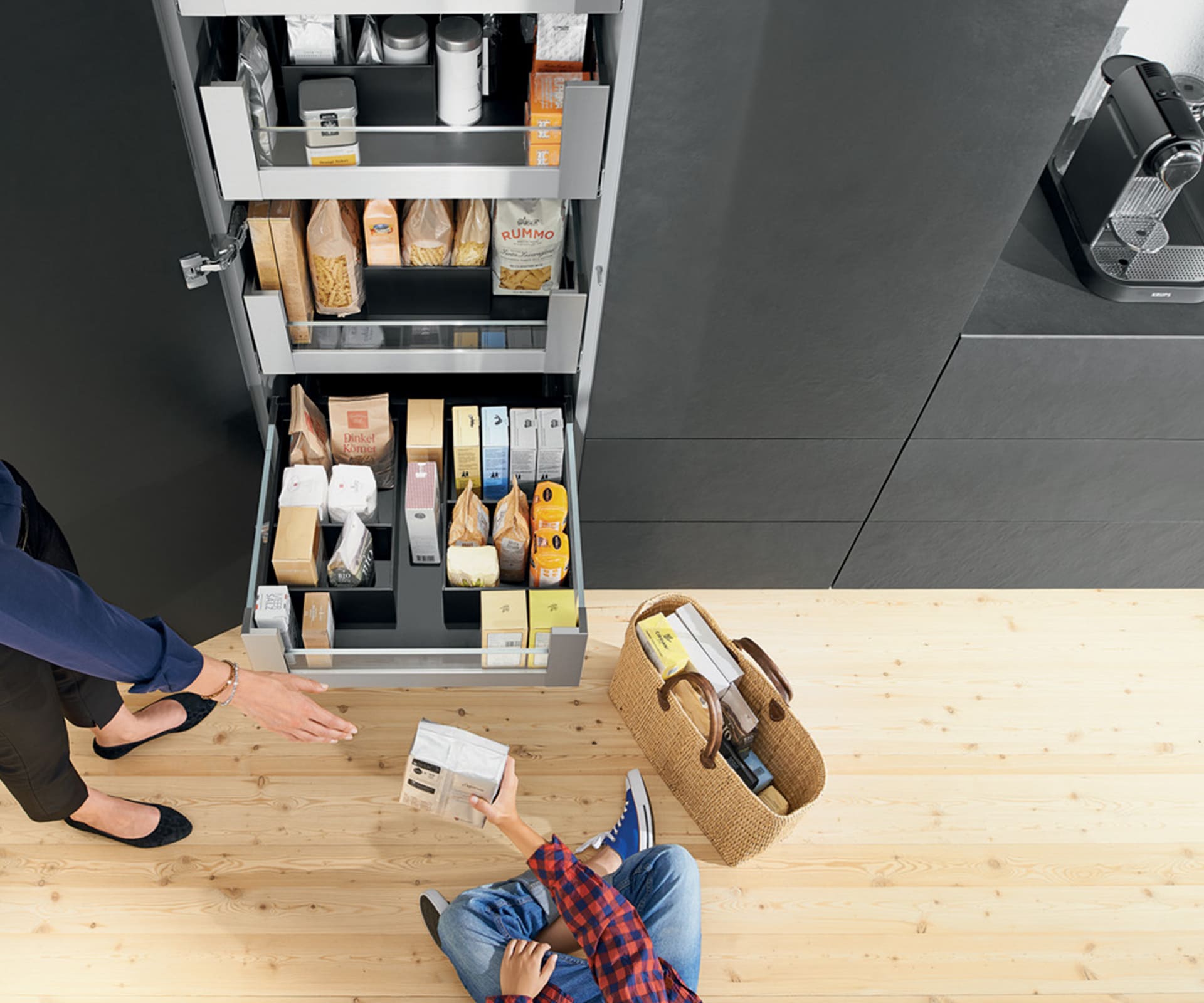 Blum’s SPACE TOWER pantry system is one of the many innovative storage devices on display at Kitchen Day 2016.
