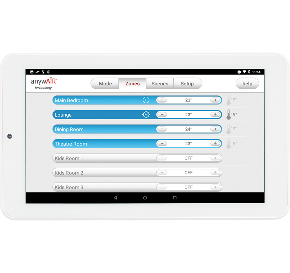 TOUCH PAD ON WALL FACING_HORIZONTAL COOLING ZONES TOUCH PAD ON WALL FACING_HORIZONTAL COOLING ZONES